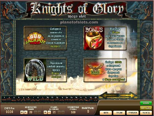 Игровой автомат  Knights of Glory. Таблица выплат